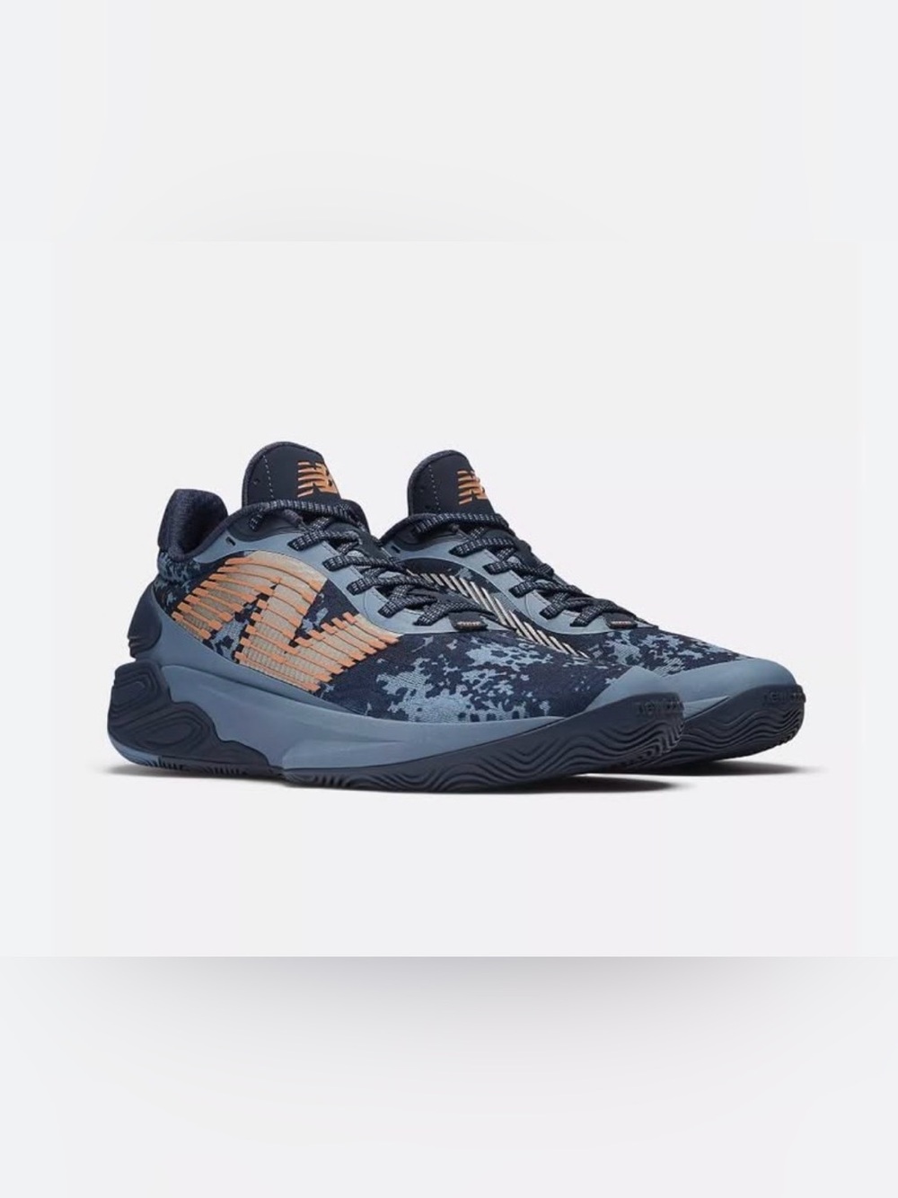 New Youth Navy Blue Athletic Basketball Sneakers with Orange Accent.